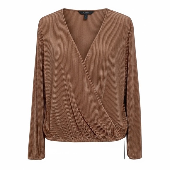 CUPSHE - NWT - SIZE LARGE - BRONZE / ROSE GOLD FAUX WRAP SLINKY BLOUSE TOP B15‎ - Picture 2 of 10